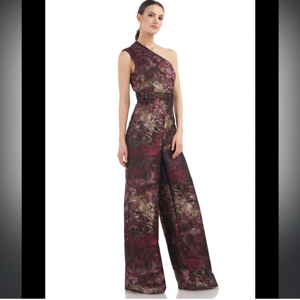 Kay Unger New York Bailey Jacquard Jumpsuit Bordeaux Multi Women's Size 14 NWT